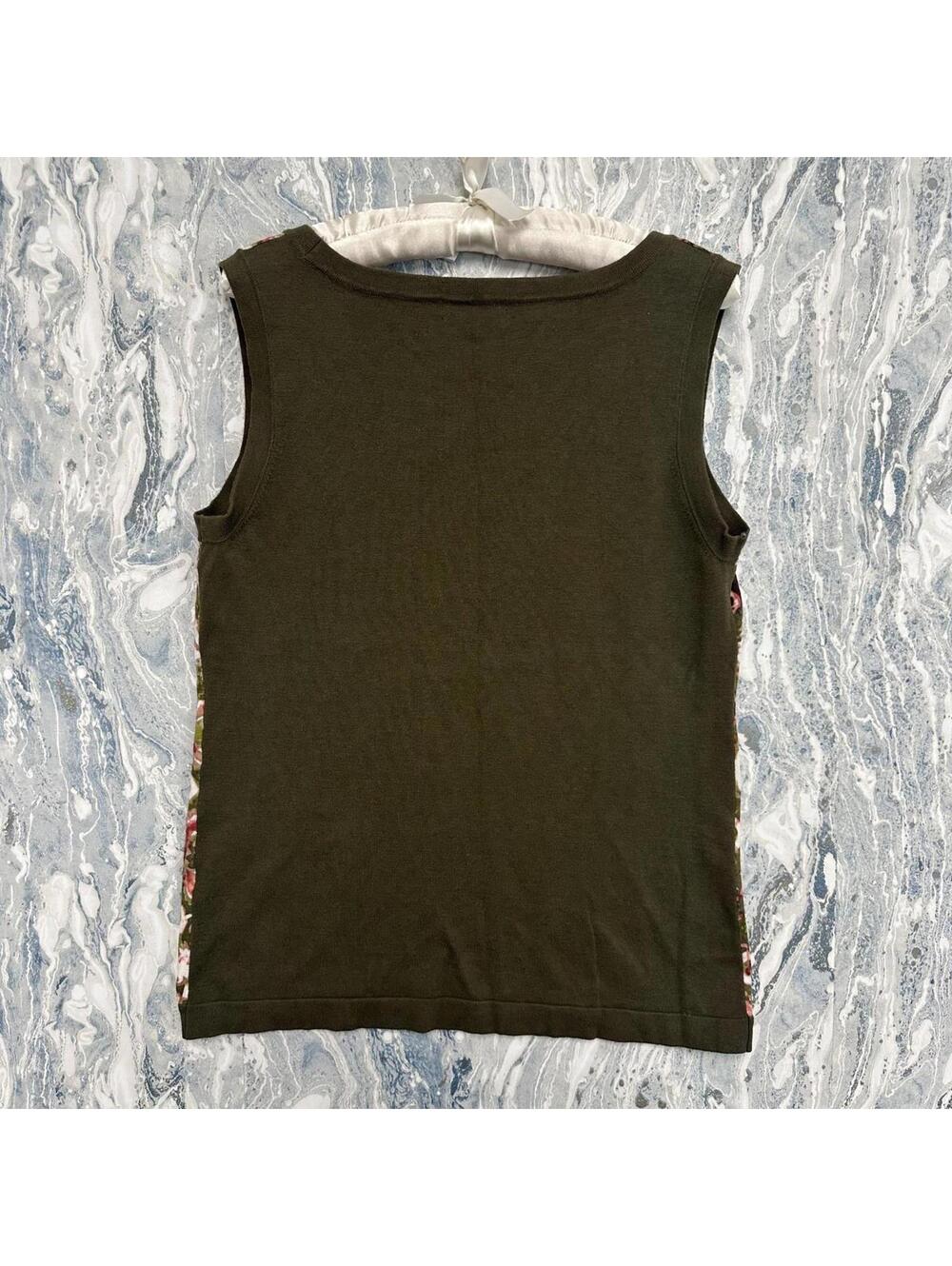 Boho Indie Olive Green Patterned Sleeveless Top L - Picture 8 of 8